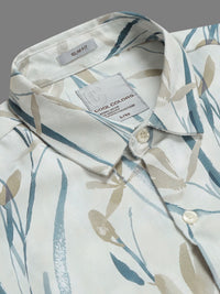 Men Cream Slim Fit Floral Print Full Sleeve Casual Shirt