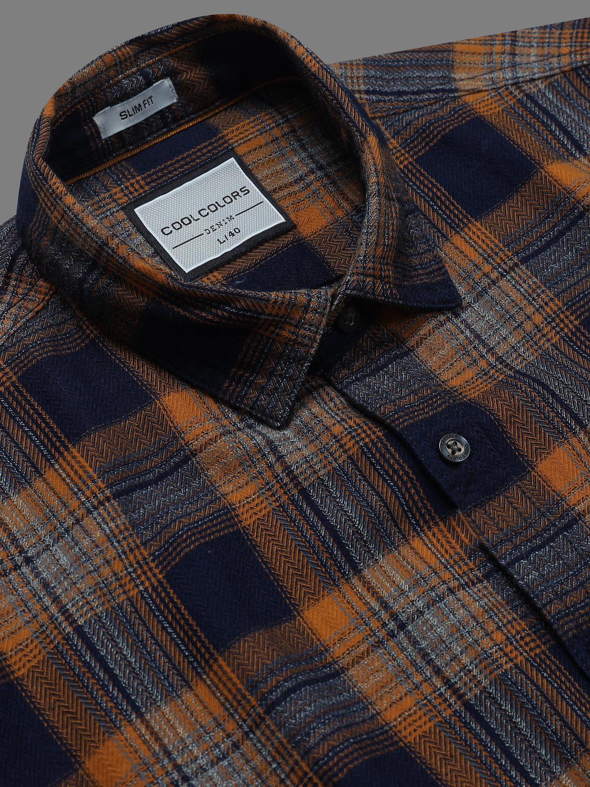 Men Orange Slim Fit Check Full Sleeve Casual Shirt