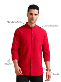 Men Red Slim Fit Solid Full Sleeve Casual Shirt