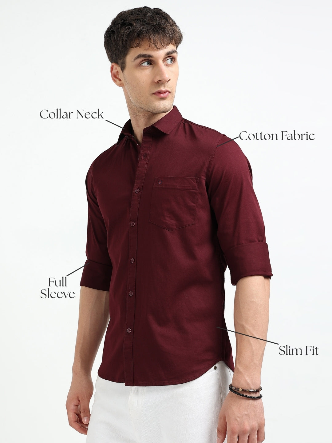 Maroon Solid Slim Fit Casual Shirts