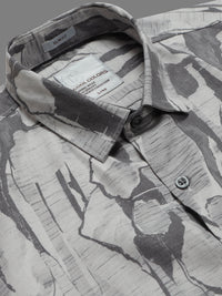 Men Grey Slim Fit Abstract Printed Full Sleeve Casual Shirt