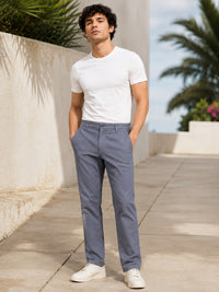 Men's Grey Drift Fit Linen Trousers | Solid Design | Relaxed Silhouette | Smart-Casual & Everyday Wear