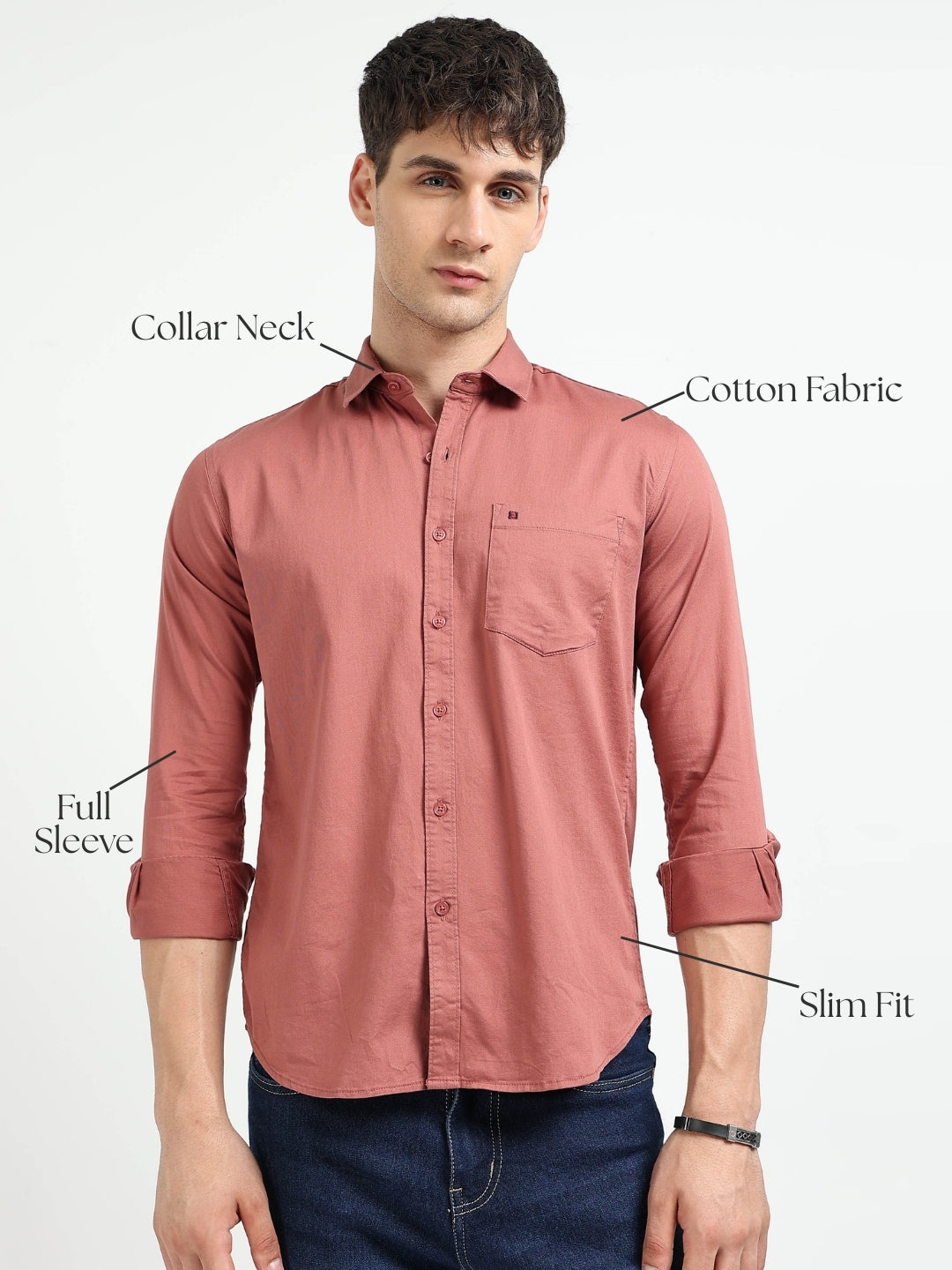 Dusty Pink Solid Slim Fit Casual Shirts