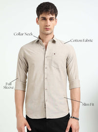 Khaki Oxford Slim Fit Casual Shirts