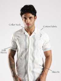 White & Grey Abstract Print Half Sleeve Casual Shirt  Description