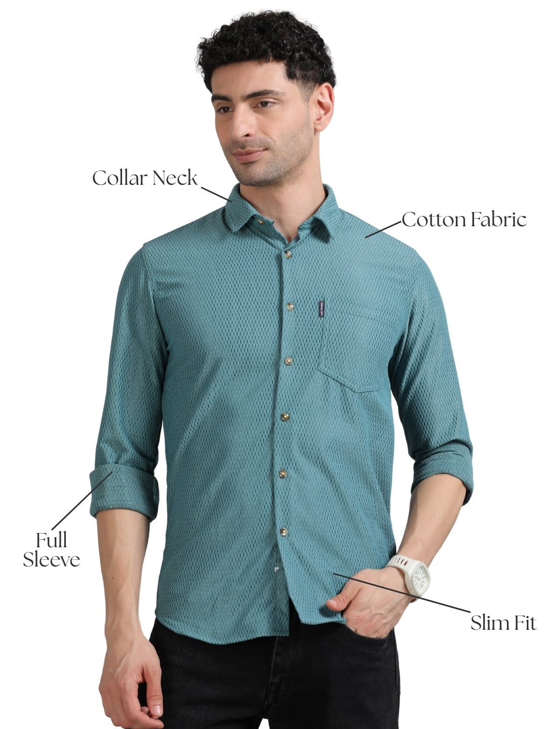 Men Green Full Sleeve knitted Dobby Casual Shirt