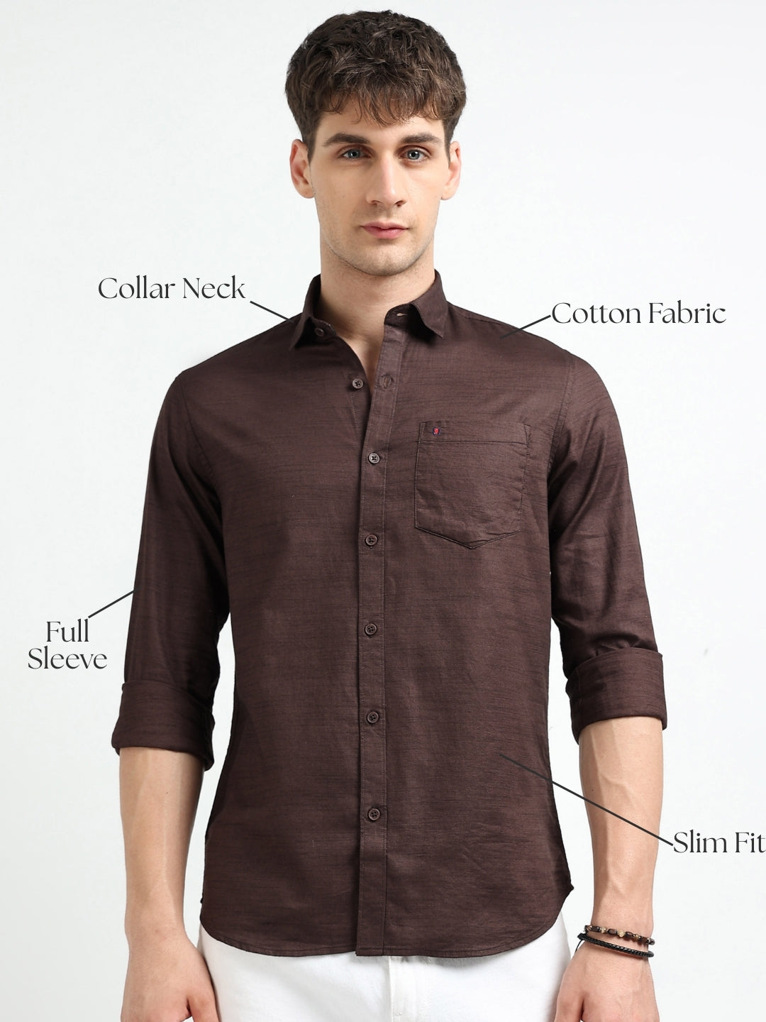 Dk Brown Solid Slim Fit Casual Shirts