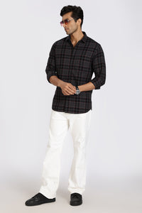 Men Grey Vintage Checks Full Sleeve Slim Fit Casual Shirts