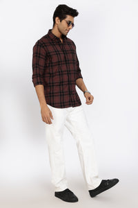 Men Brown Vintage Checks Full Sleeve Slim Fit Casual Shirts