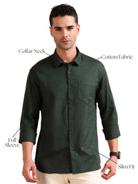 Men Dark Green Slim Fit Solid Full Sleeve Casual Shirt