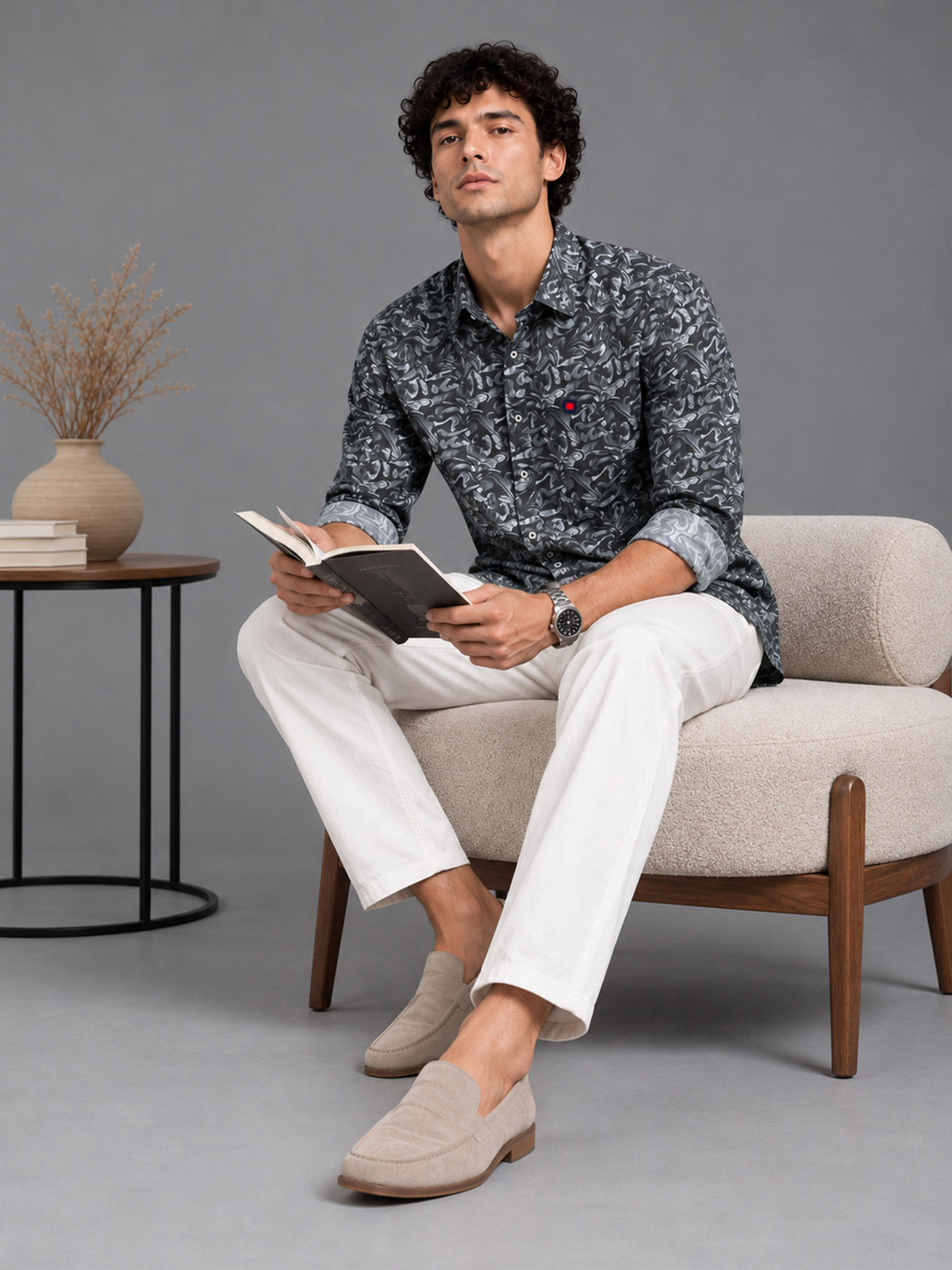 Men Olive Slim Fit Artistic Printed Casual Shirt