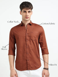 Rust Solid Slim Fit Casual Shirts