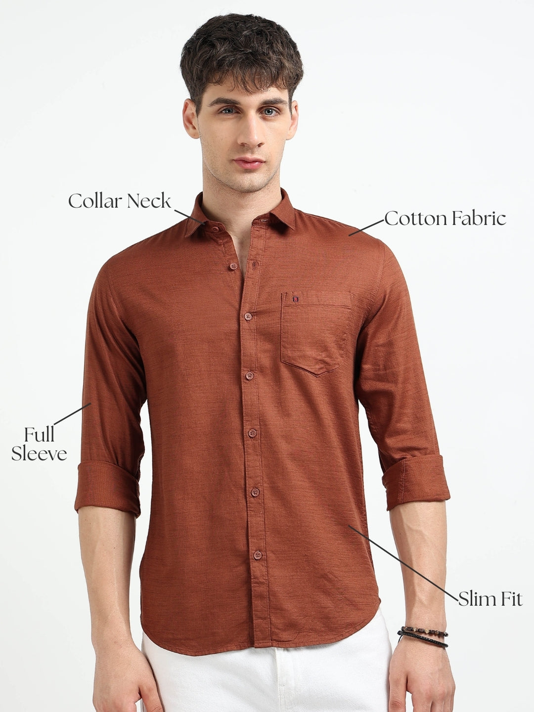 Rust Solid Slim Fit Casual Shirts
