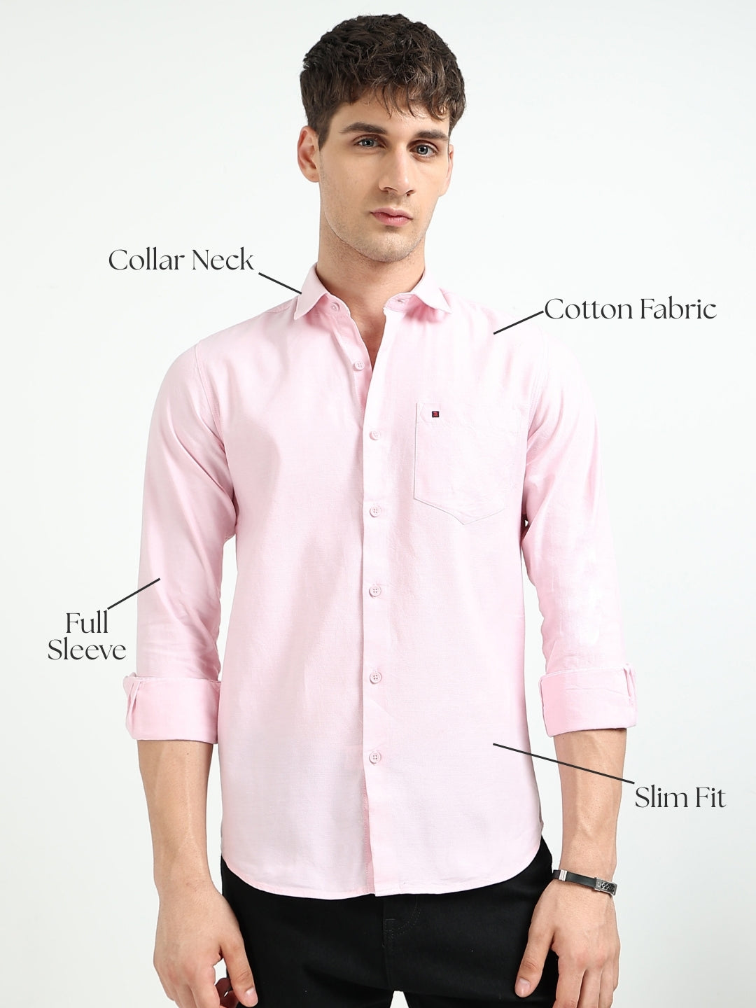 Baby Pink Solid Slim Fit Casual Shirts