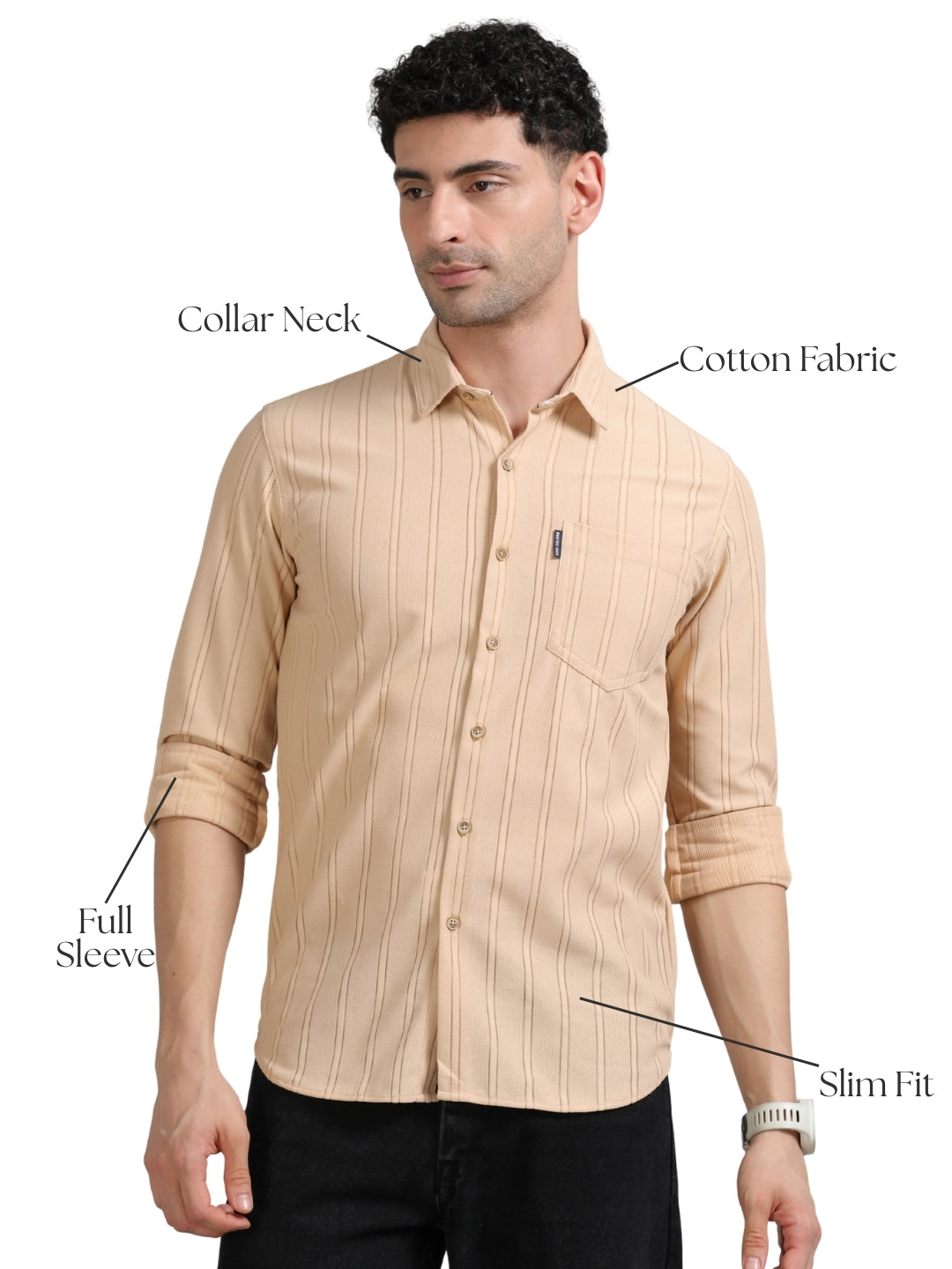 Men Cream Full Sleeve knitted Dobby Casual Shirt