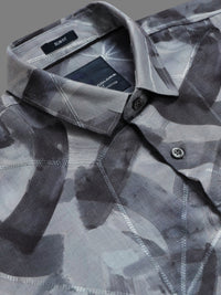 Men Grey Slim Fit Abstract Printed Full Sleeve Casual Shirt