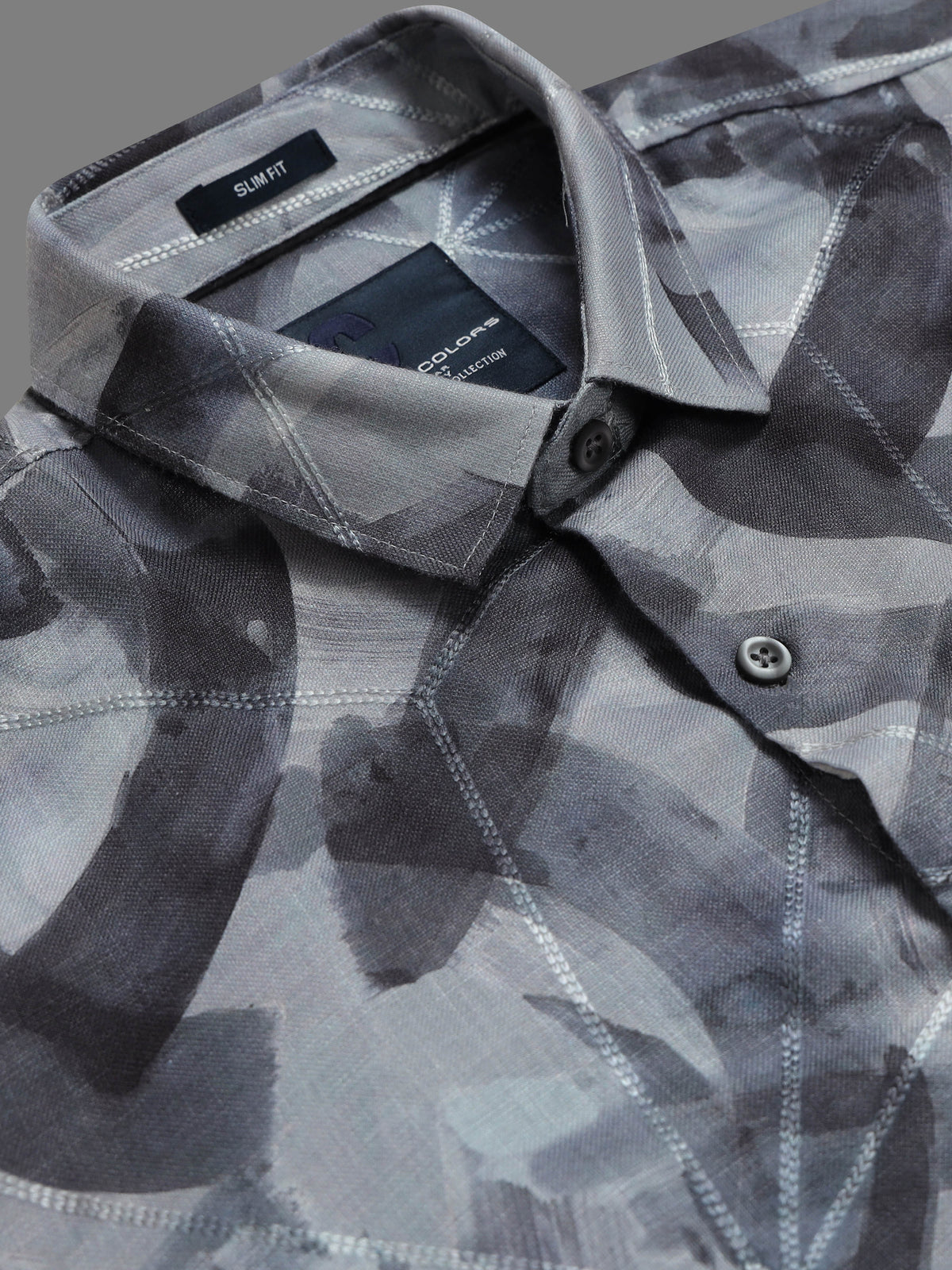 Men Grey Slim Fit Abstract Printed Full Sleeve Casual Shirt