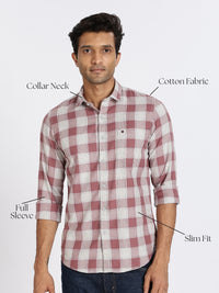 Men Brown Chess Square Check Full Sleeve Slim Fit Casual Shirts