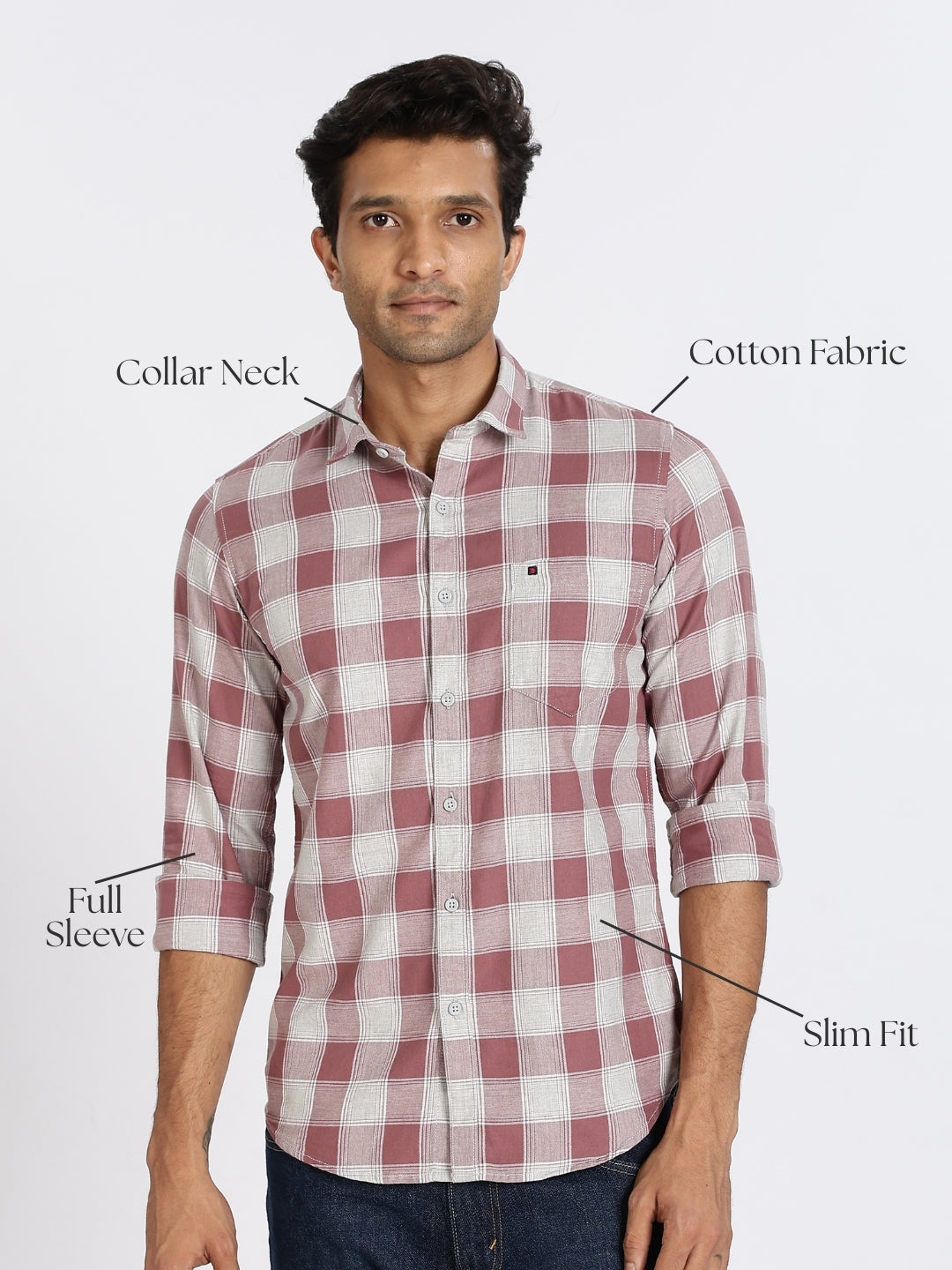 Men Brown Chess Square Check Full Sleeve Slim Fit Casual Shirts