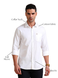 Men White Slim Fit Solid Full Sleeve Casual Shirt