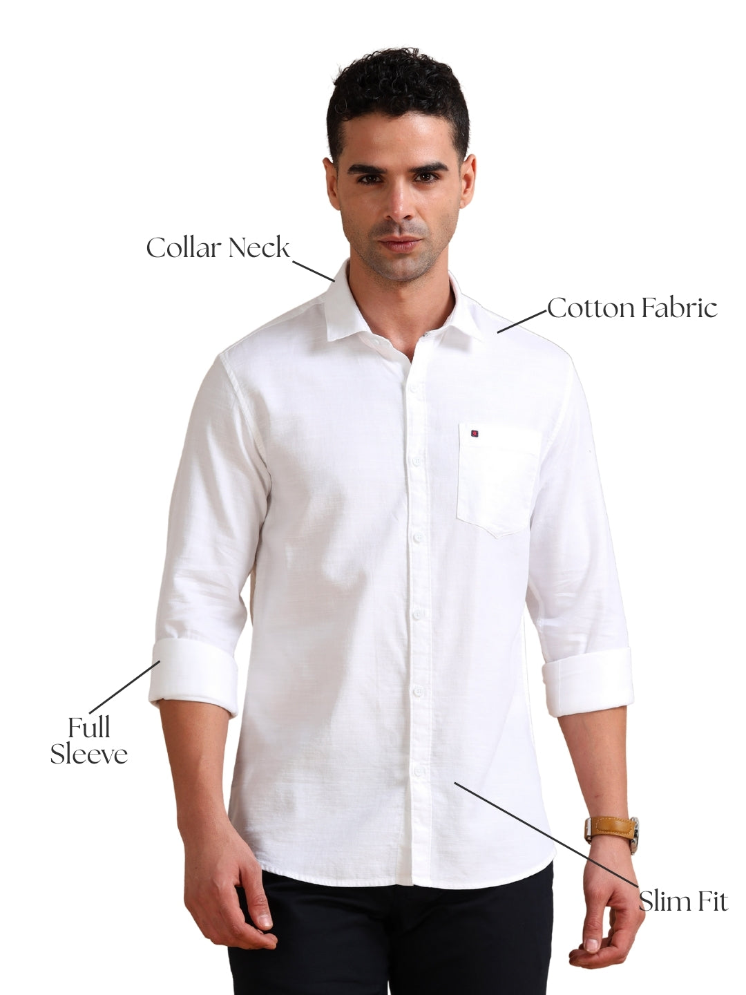 Men White Slim Fit Solid Full Sleeve Casual Shirt