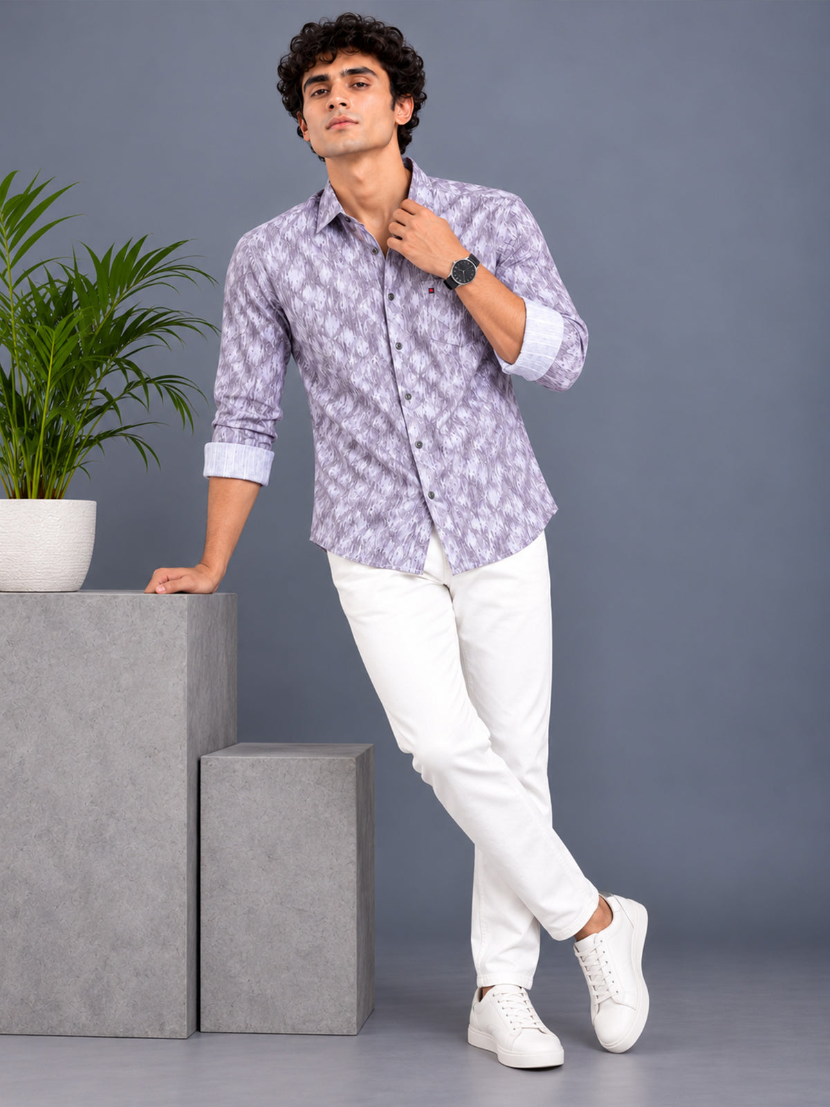 Men's Purple Slim Fit Premium Abstract Printed Casual Shirt