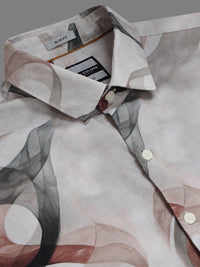 Men Light Brown Slim Fit Artistic Abstract Print Full Sleeve Casual Shirt
