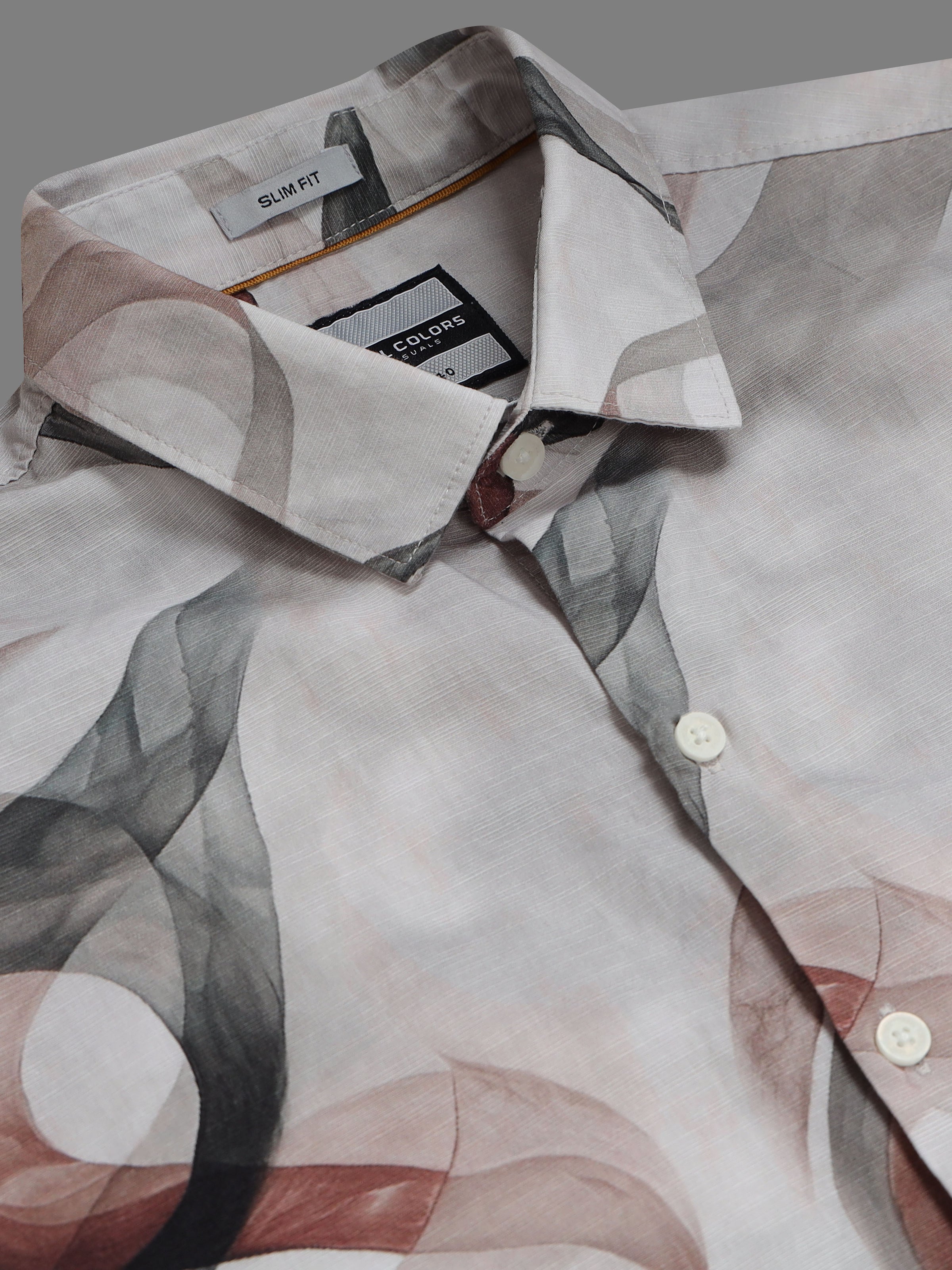 Men Light Brown Slim Fit Artistic Abstract Print Full Sleeve Casual Shirt