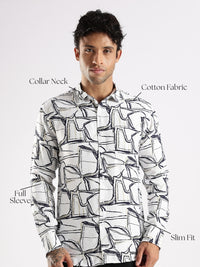 White Printed Slim Fit Cotton Full Sleeve Casual Shirt