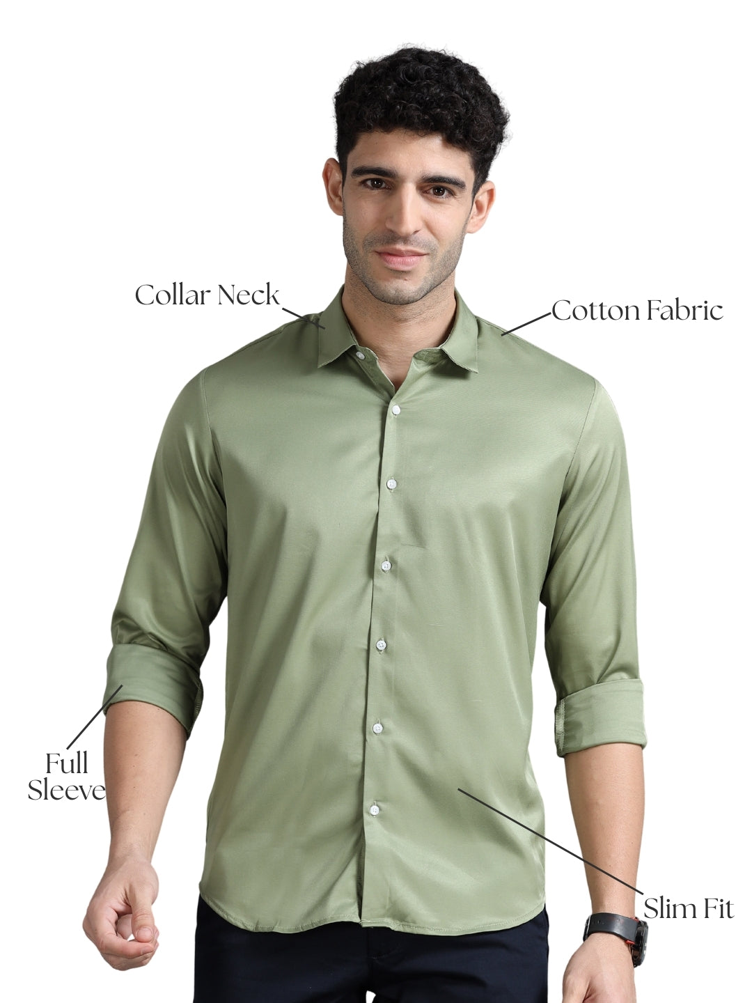 Men Green Slim Fit Solid Full Sleeve Casual Shirt