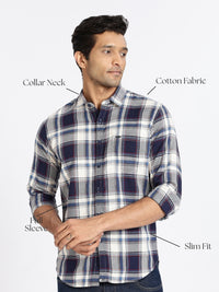 Men White Textured Check Full Sleeve Slim Fit Casual Shirts
