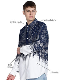 Navy Floral Print Slim Fit Full Sleeve Casual Shirt