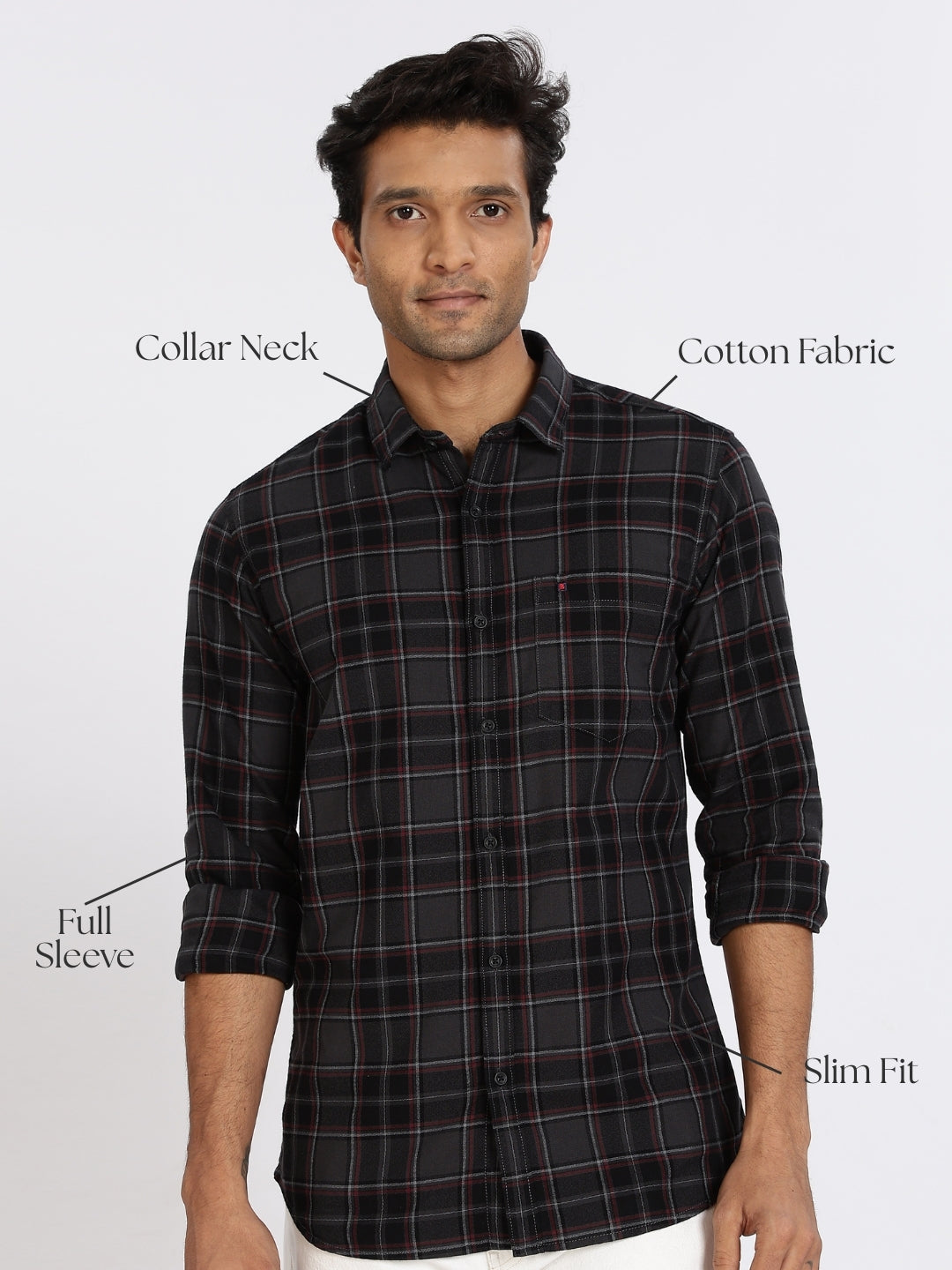 Men Grey Vintage Checks Full Sleeve Slim Fit Casual Shirts