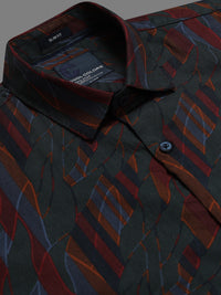 Men Green  Slim Fit Abstract Printed Full Sleeve Casual Shirt