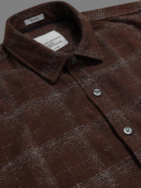 Men Dark Brown Slim Fit Windowpane Check Full Sleeve Casual Shirt