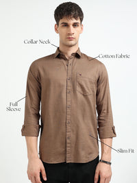 Brown Solid Slim Fit Casual Shirts