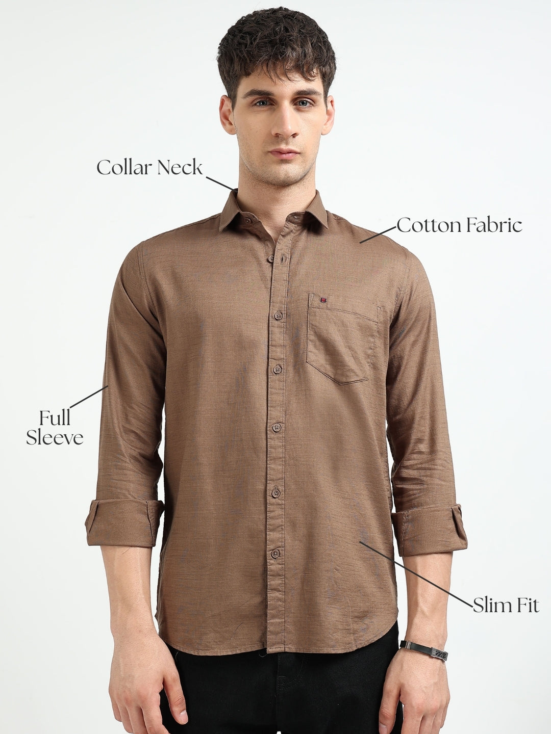 Brown Solid Slim Fit Casual Shirts