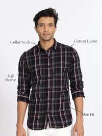 Men Brown Checkered Full Sleeve Slim Fit Casual Shirt