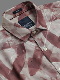 Men Brown Slim Fit Abstract Printed Full Sleeve Casual Shirt