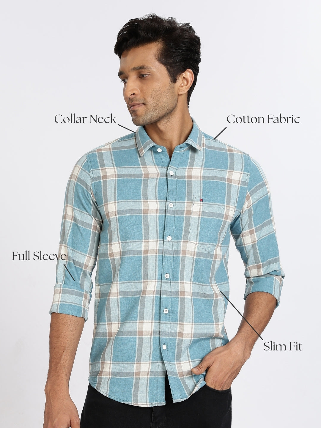Men Blue Checkered Full Sleeve Slim Fit Casual Shirts