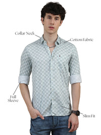 Men Light Green Slim Fit Printed Full Sleeve Casual Shirt