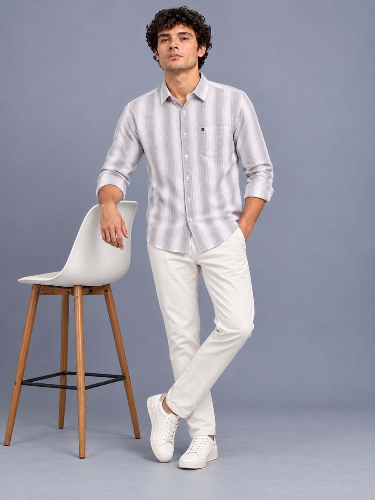 Men Lavender Slim Fit Striped Casual Shirt