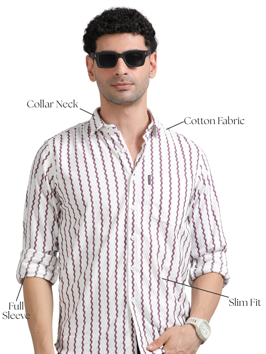 Men Purple Full Sleeve knitted Dobby Casual Shirt