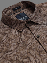 Men Beige Slim Fit Printed Full Sleeve Casual Shirt