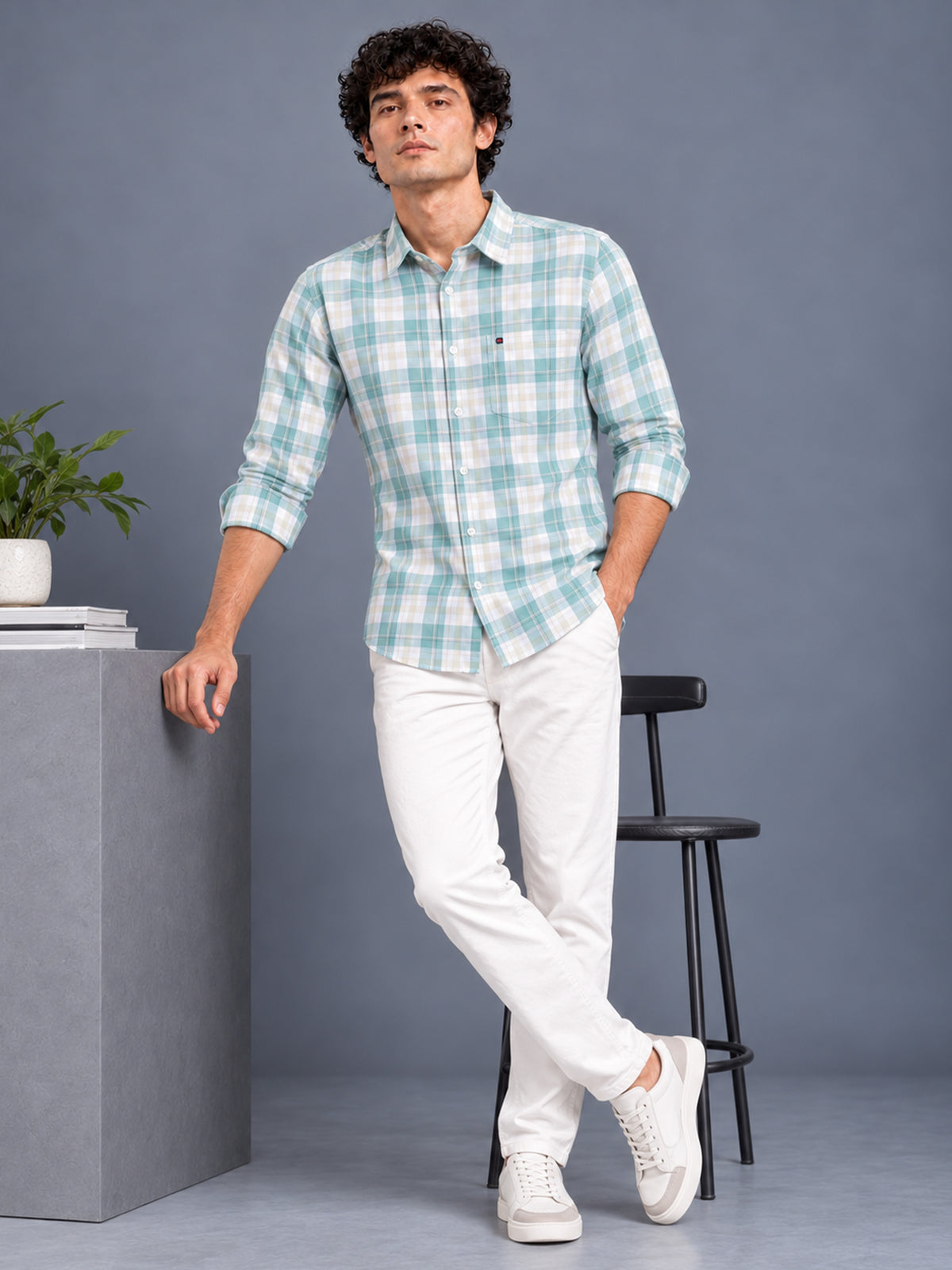 Men Green Slim Fit Tartan checkered Casual Shirt