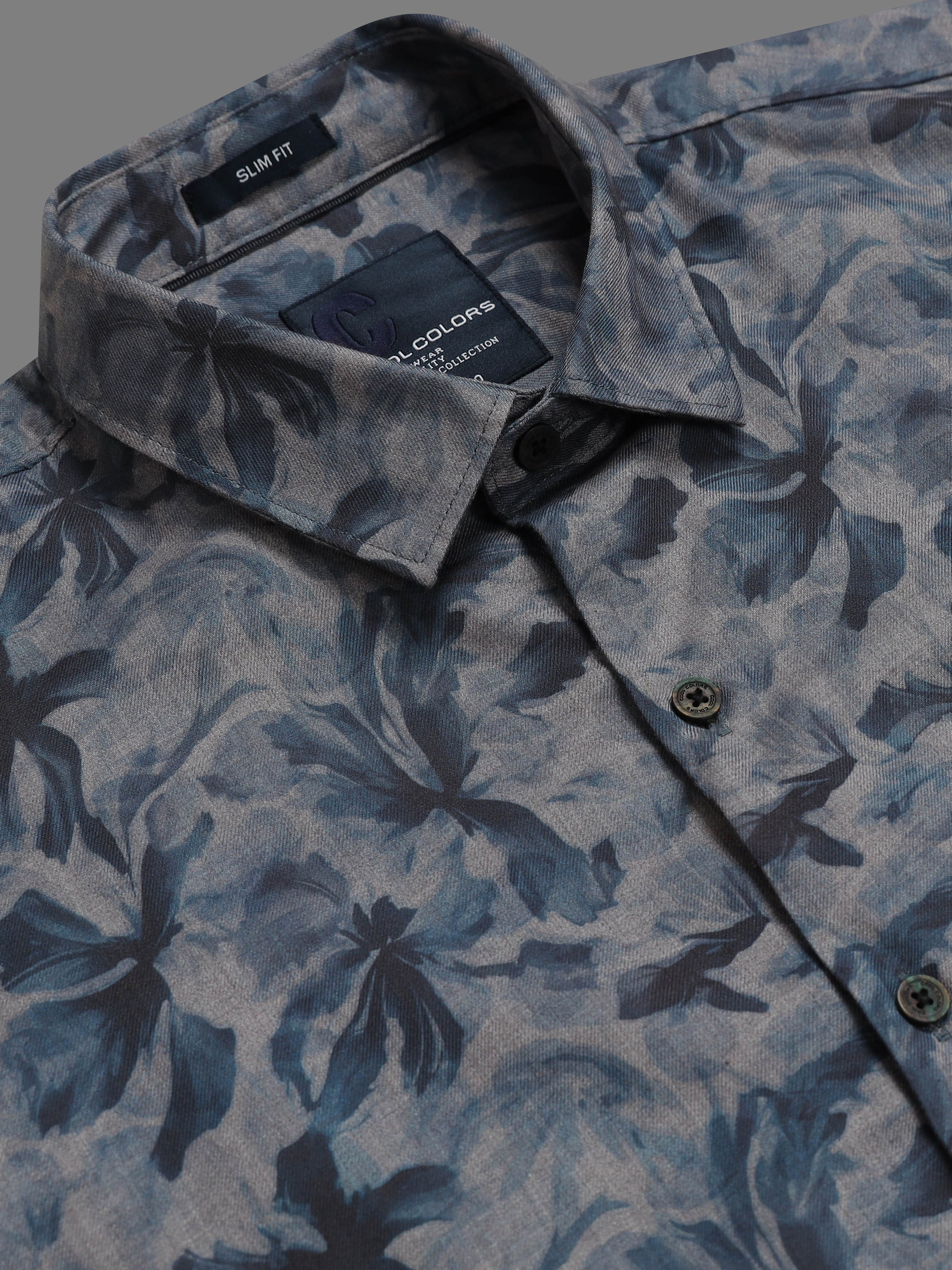 Men Navy Slim Fit Floral Printed Full Sleeve Casual Shirt