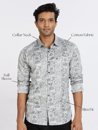 Men White Floral Print Full Sleeve Slim Fit Casual Shirts