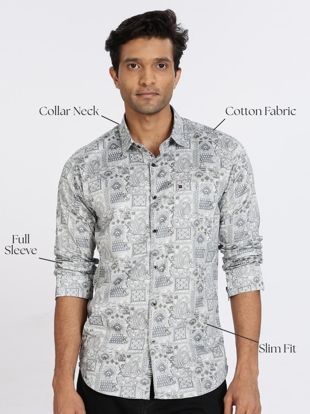 Men White Floral Print Full Sleeve Slim Fit Casual Shirts