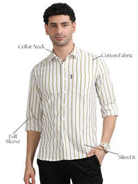 Men Cream Full Sleeve knitted Dobby Casual Shirt