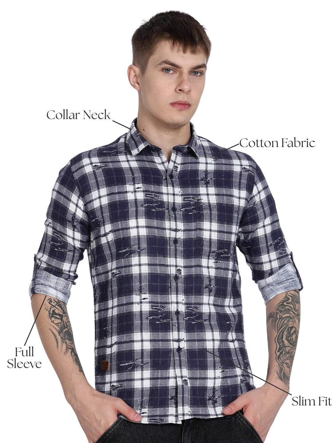 Navy Checkered  Slim Fit Full Sleeve Shirt